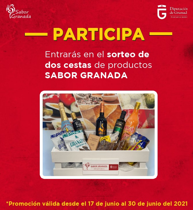 Cartel para participar en el sorte de dos cestas de productos de la feria Sabor Granada